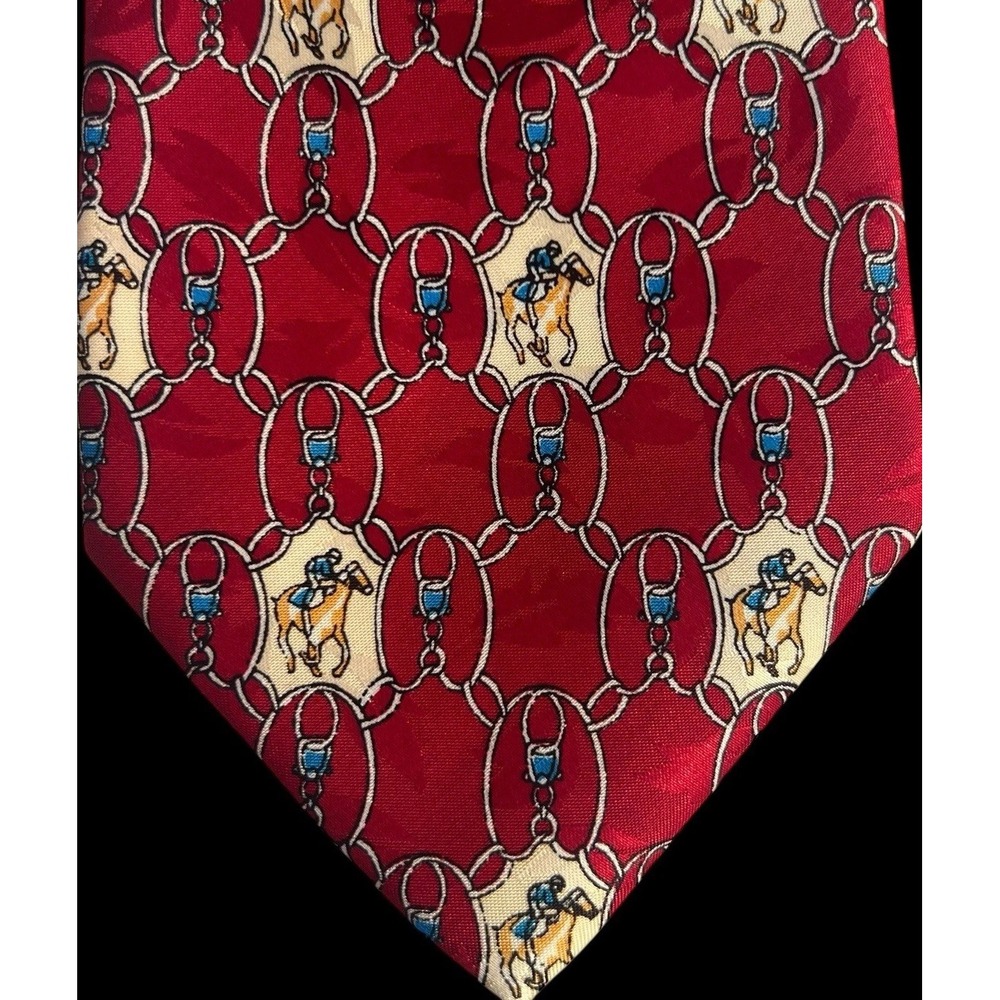 Vintage Valentino Coupeau Men's French Red Necktie Horses Equestrian Print